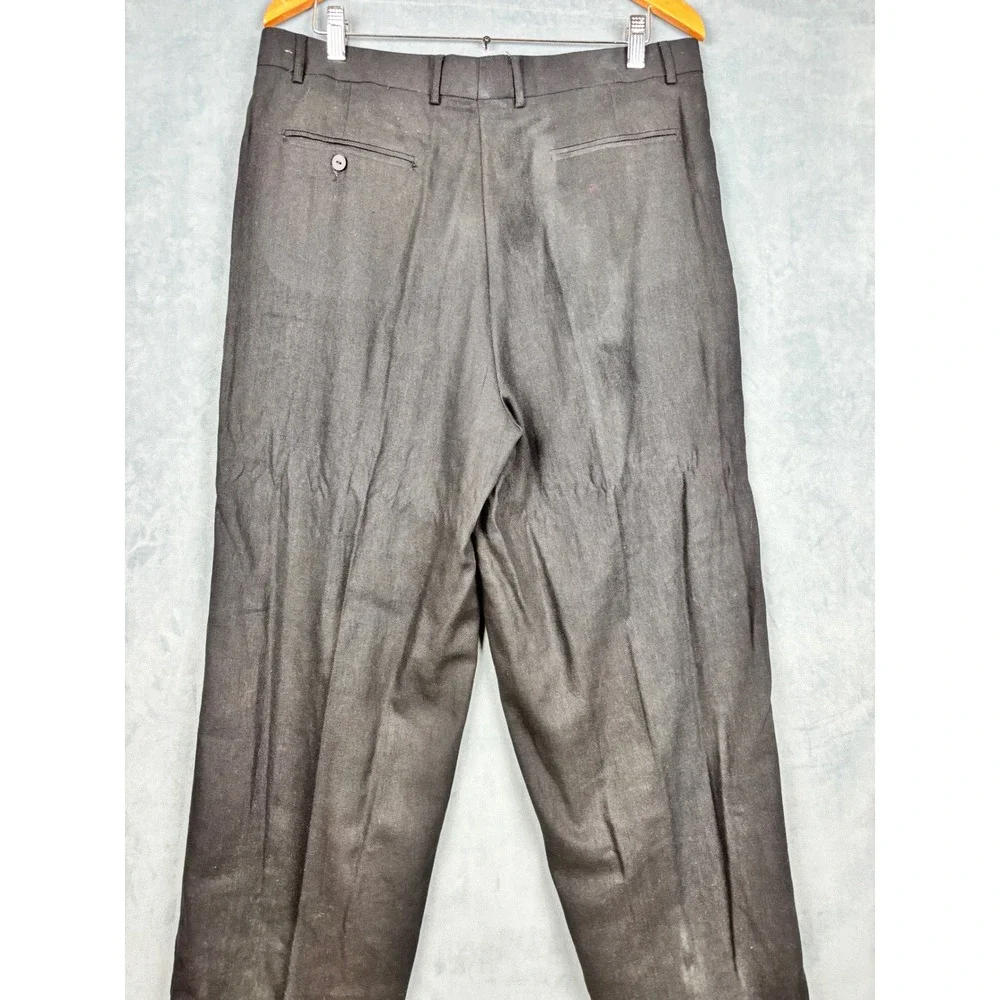 The Linen Connection Henri Valdise Mens Black 100% Linen Pleated Cuffed Pants 36